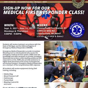 Medical First Responder Class – Sept. 9th thru Nov. 11th