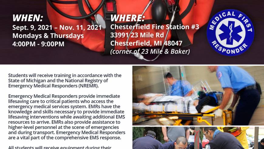 Medical First Responder Class – Sept. 9th thru Nov. 11th