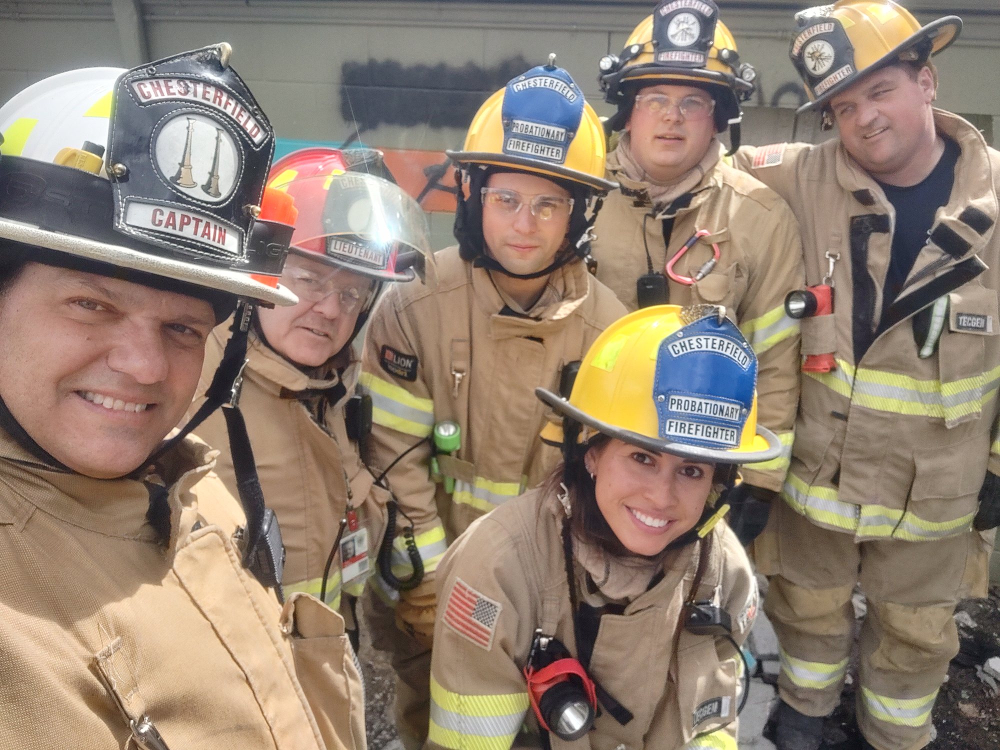 Chesterfield firefighters in helmets and turnout gear